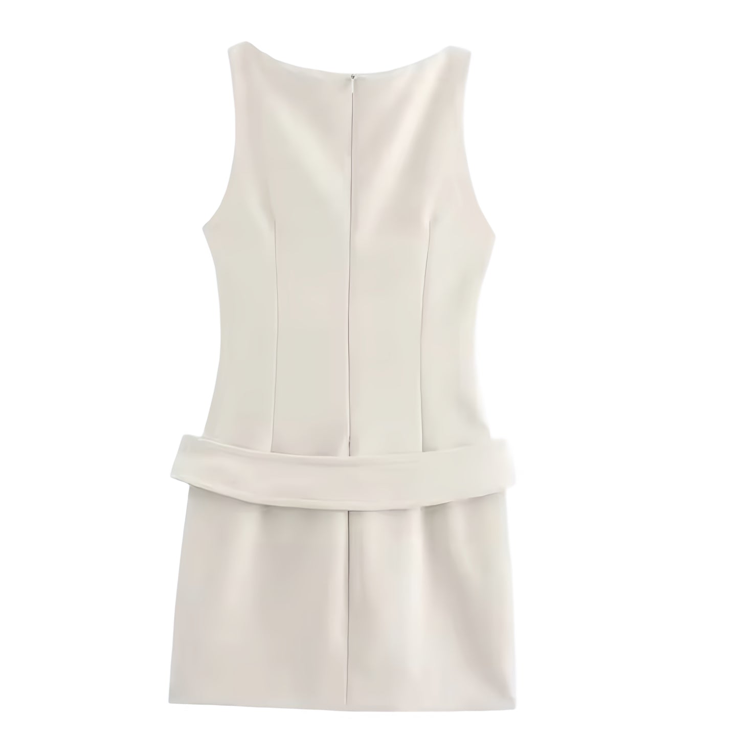 Light Beige Bodycon Sleeveless Pleated Mini Dress With Belt