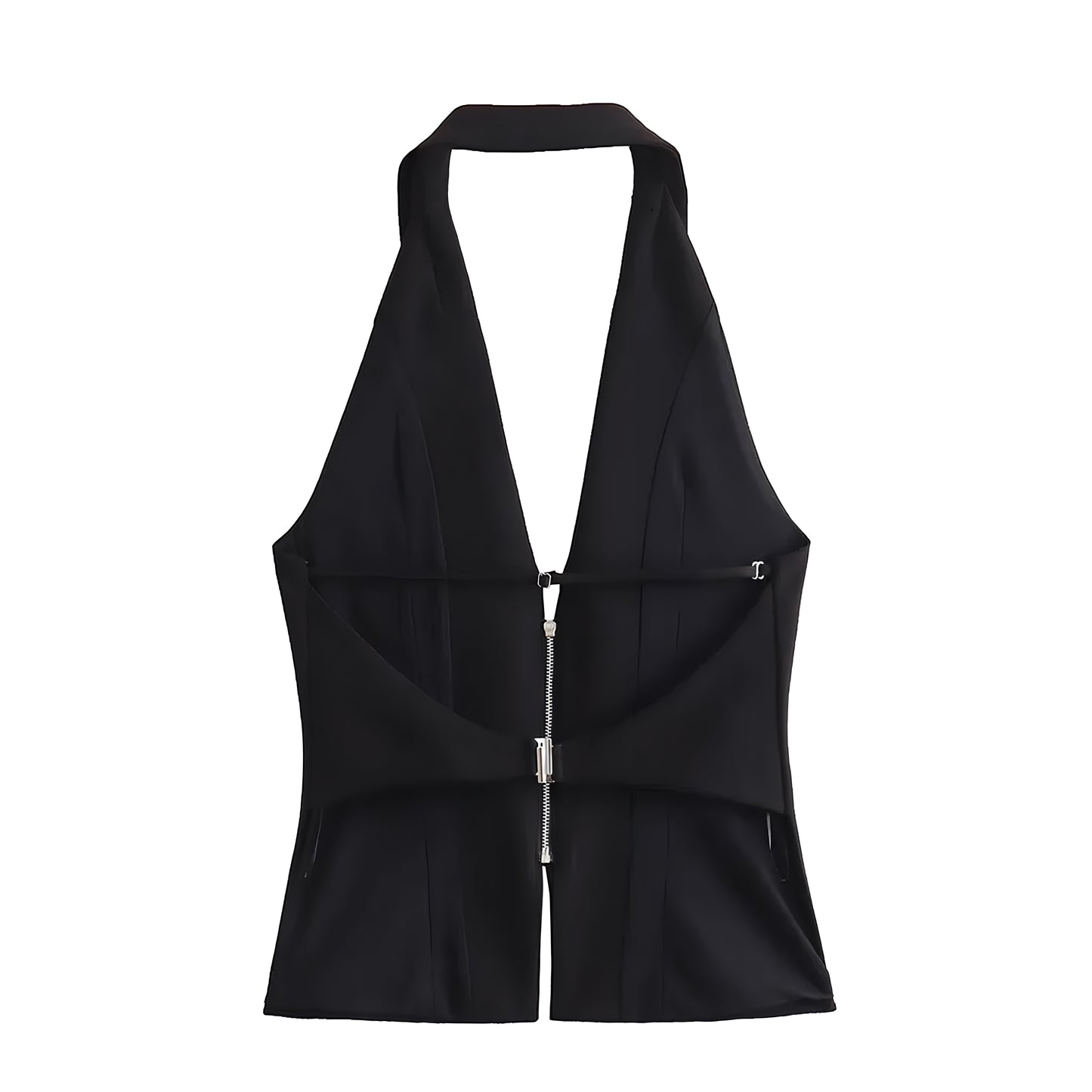 black-slim-fit-bodycon-cinched-waist-corset-zip-down-v-neck-collared-sleeveless-cut-out-backless-open-back-full-length-hip-halter-vest-camisole-tank-top-blouse-shirt-women-ladies-chic-trendy-spring-2024-summer-elegant-casual-semi-formal-feminine-classy-cocktail-party-club-wear-sexy-date-night-out-evening-90s-minimalist-minimalism-office-siren-stockholm-style-zara-revolve-aritzia-mango-reformation-whitefox-edikted-fenity-iamgia-areyouami-dupe