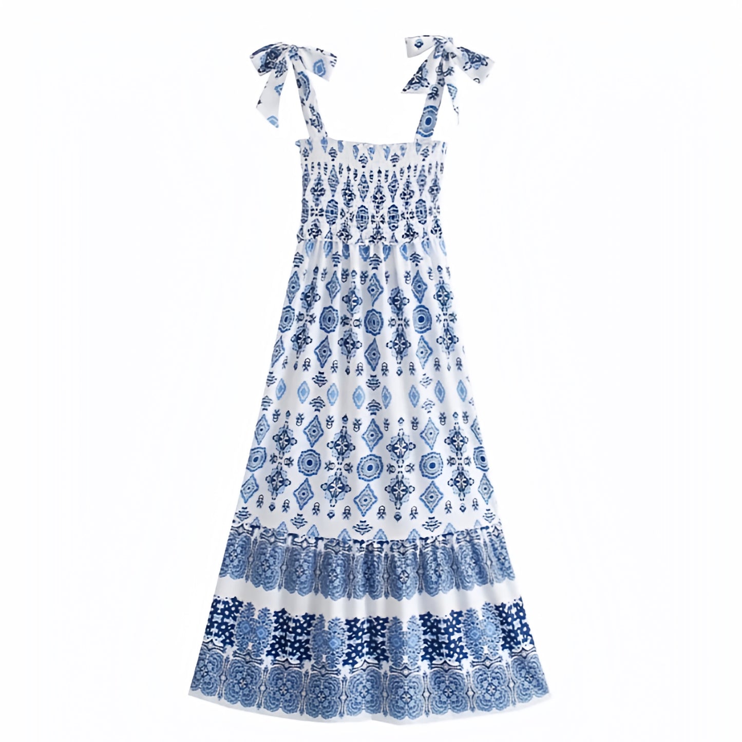 floral-print-light-dark-navy-blue-and-white-multi-color-anglaise-patterned-slim-fit-bodycon-smocked-fitted-bodice-drop-waist-shirred-ruffle-trim-bow-string-tie-spaghetti-strap-sleeveless-square-neckline-tiered-flowy-linen-boho-midi-long-maxi-dress-evening-gown-women-ladies-teens-tweens-chic-trendy-spring-2024-summer-elegant-casual-semi-formal-classy-feminine-prom-party-homecoming-preppy-style-beach-wear-european-greece-vacation-sundress-coastal-granddaughter-mamma-mia-altard-state-revolve-zara-dupe
