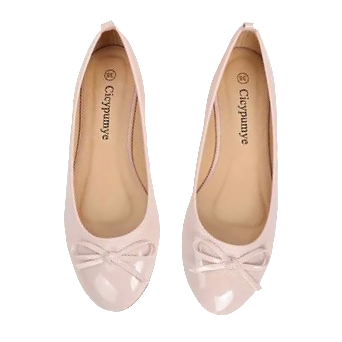 Light Pink Bow Faux Patent Leather Ballet Flats
