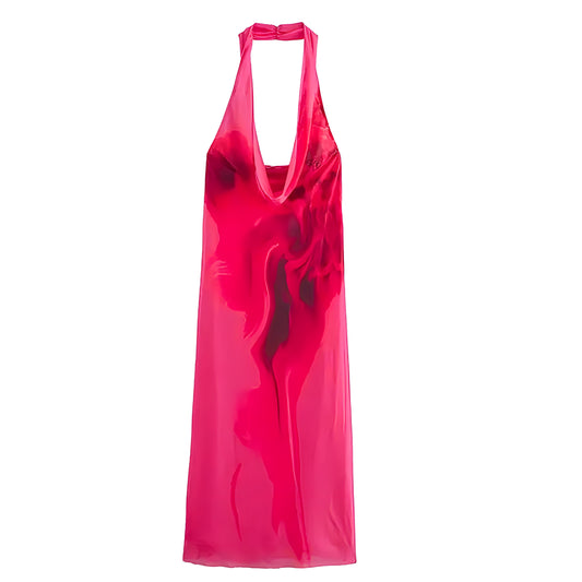 Aruba Tie-Dye Bodycon Scoop Neck Sleeveless Halter Backless Maxi Dress