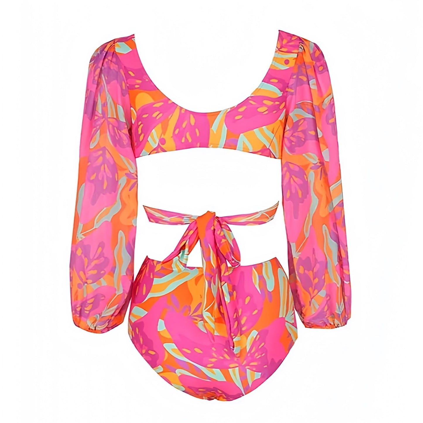 rainbow-pink-yellow-orange-neon-multi-color-flower-patterned-cut-out-v-neck-long-puff-sheer-sleeve-backless-open-back-wireless-push-up-cheeky-thong-boho-bohemian-2-piece-bikini-set-top-and-bottoms-swimsuit-swimwear-bathing-suit-women-ladies-teens-tweens-chic-trendy-spring-2024-summer-feminine-preppy-style-hawaiian-tropical-vacation-beach-wear-revolve-frankies-bikinis-blackbough-kulakinis-dupe