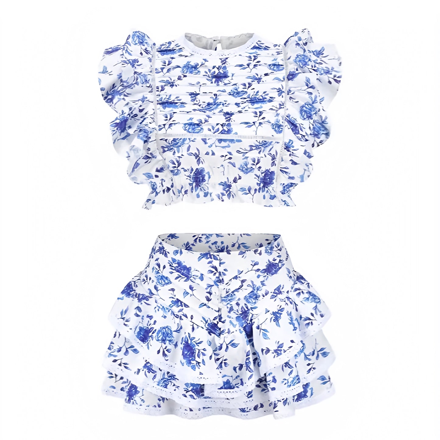 floral-print-dark-blue-white-flower-patterned-lace-embroidered-layered-ruffle-trim-slim-fit-bodycon-round-neckline-short-puff-sleeve-top-blouse-and-mid-high-rise-mini-skirt-two-piece-set-dress-women-ladies-chic-trendy-spring-2024-summer-elegant-casual-classy-semi-formal-feminine-prom-gala-preppy-style-wedding-guest-debutante-party-coastal-granddaughter-beach-wear-sundress-altard-state-revolve-loveshackfancy-dupe