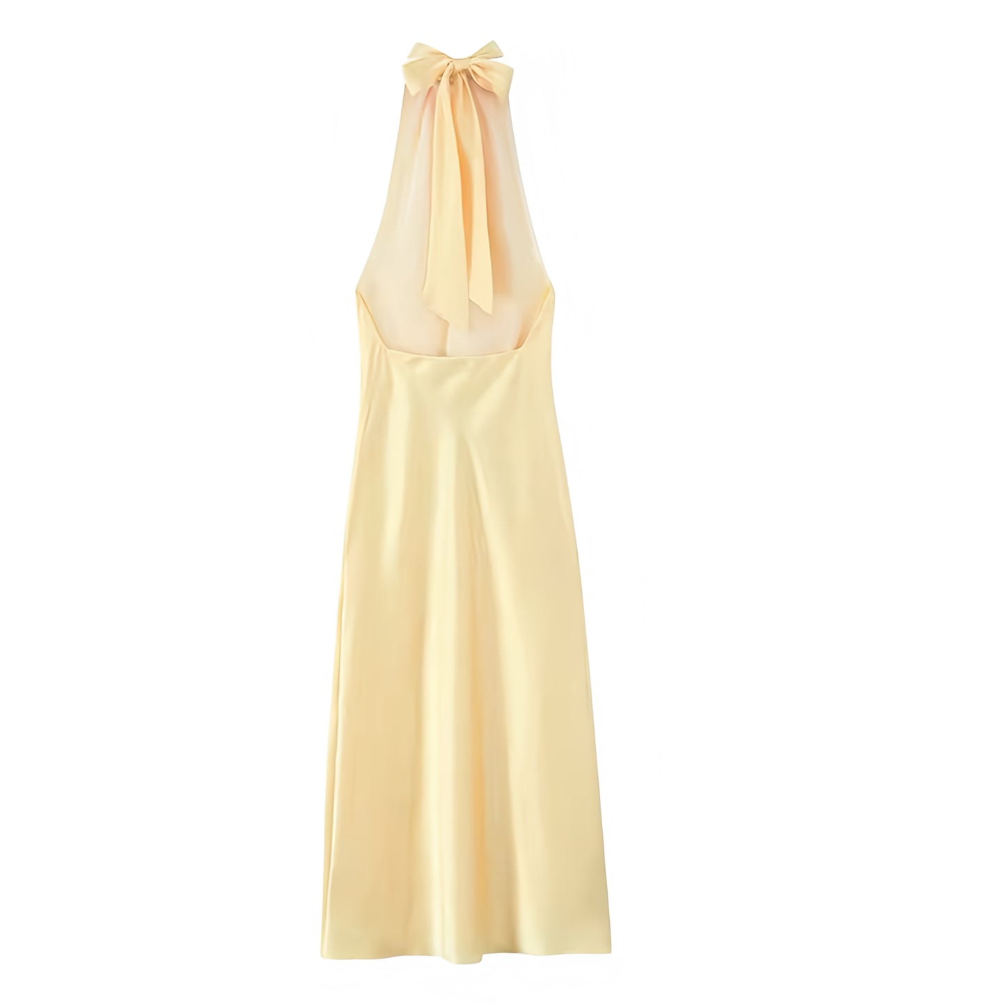 Light Yellow Satin Bodycon Sleeveless Backless Halter Maxi Dress