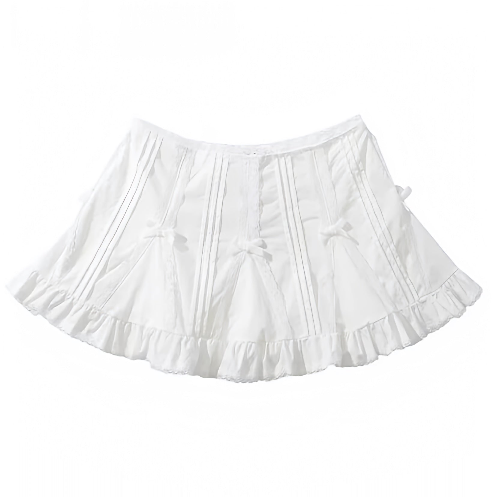 Women s White Bow Lace Embroidered Mid Low Rise Ruffle Trim Mini Skirt DAZEY HILL