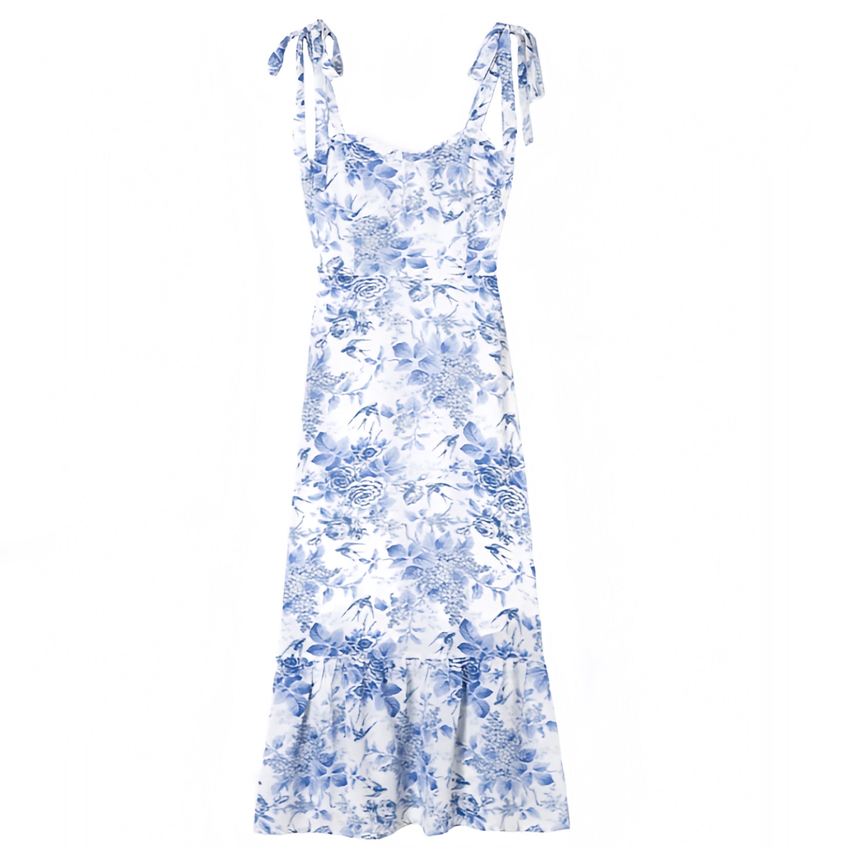 Light Blue Floral Print Bodycon Ruffle Trim Spaghetti Strap Maxi Dress –  DAZEY HILL