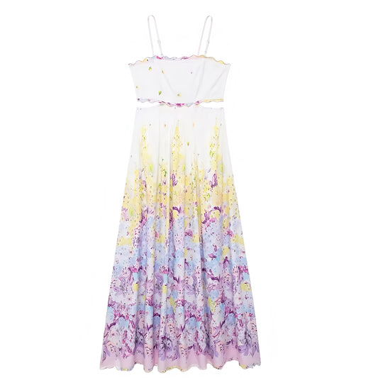 Jazmine Multi-Color Floral Cut-Out Spaghetti Strap Backless Maxi Dress