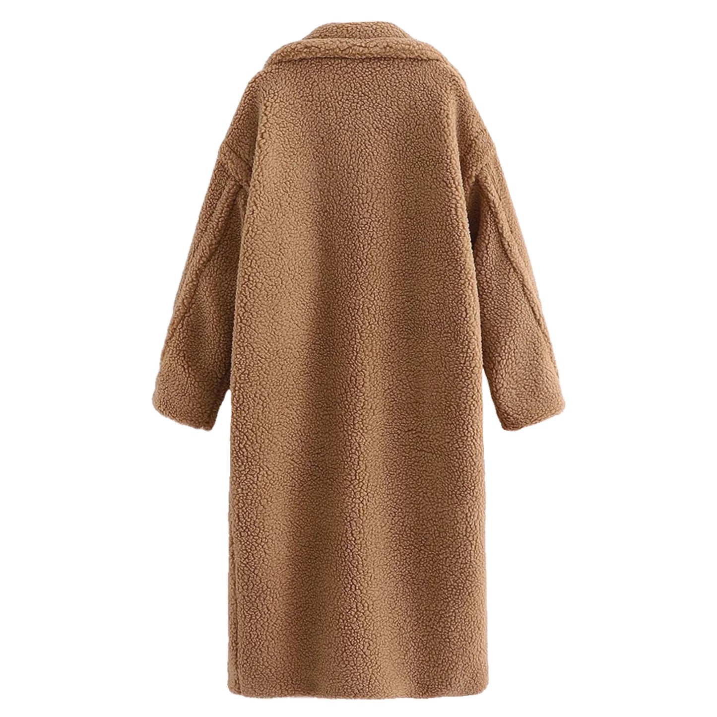 Brown Faux Fur Sherpa Long Sleeve Trench Coat Jacket