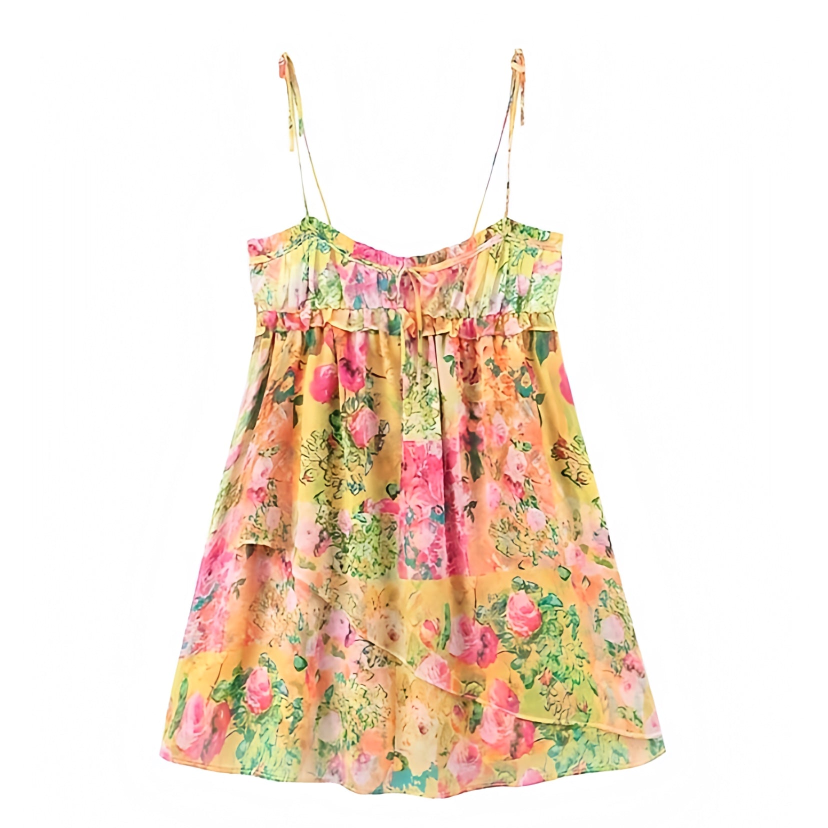 Havana Multi-Color Floral Print Spaghetti Strap Babydoll Mini Dress Dazey Hill Havana Multi-Color Floral Print Spaghetti Strap Babydoll Mini Dress Dazey Hill