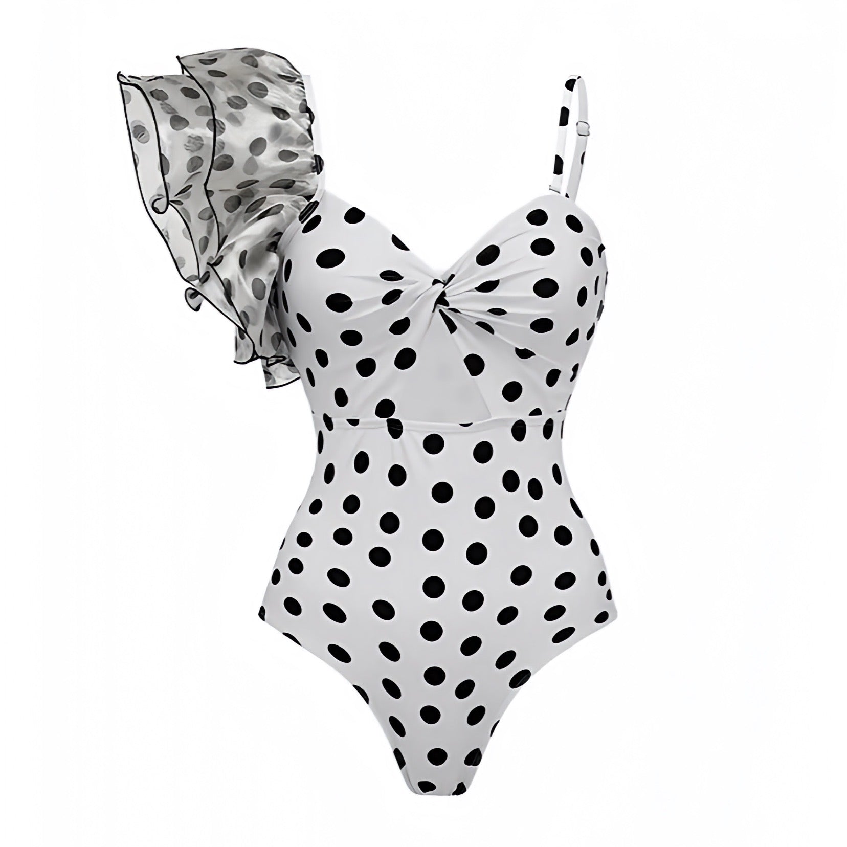 Black and white spotted swimsuit deals