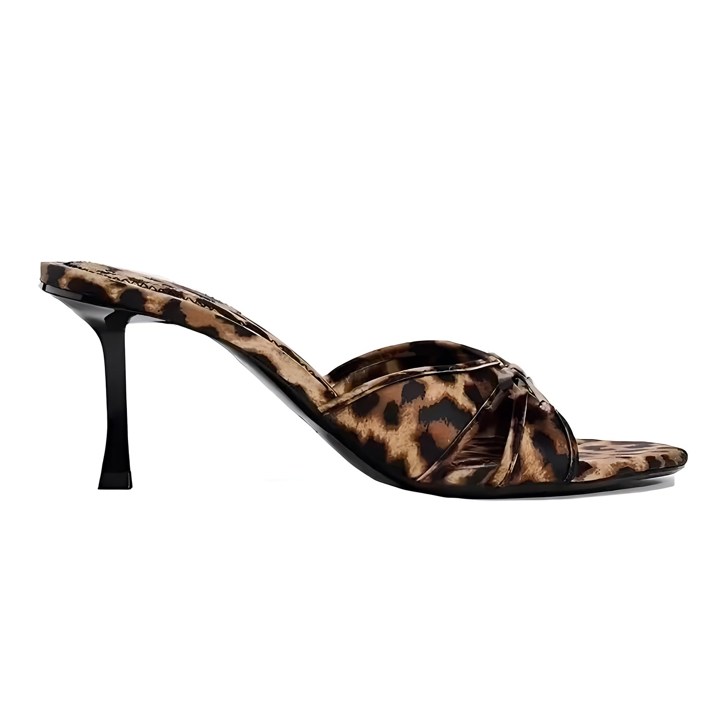 Leopard Print Bow Faux Leather Open-Toe Stiletto High Heels