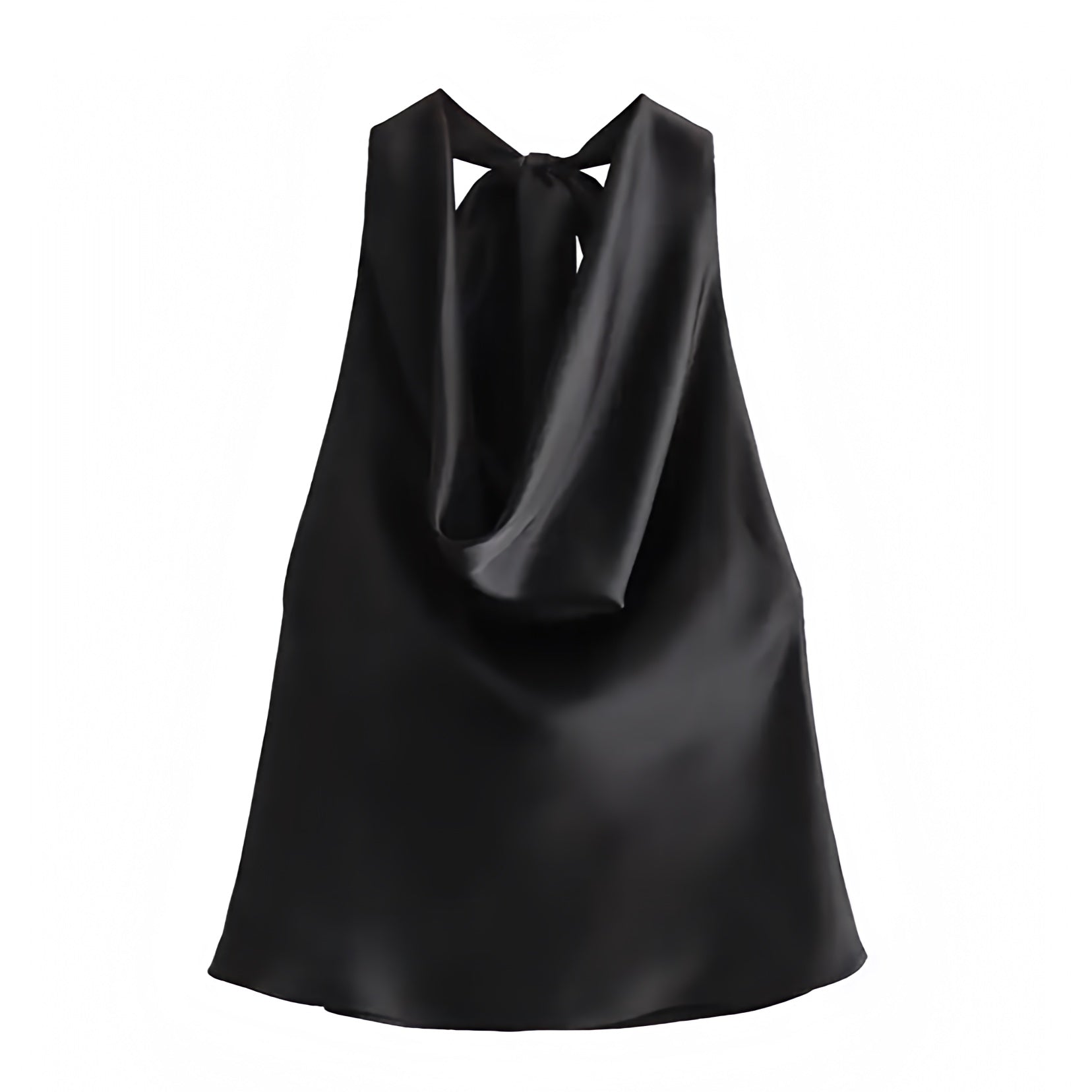 Women's Black Satin Draped Scoop Neck Backless Halter Crop Tank Top Dazey Hill Women's Black Satin Draped Scoop Neck Backless Halter Crop Tank Top Dazey Hill