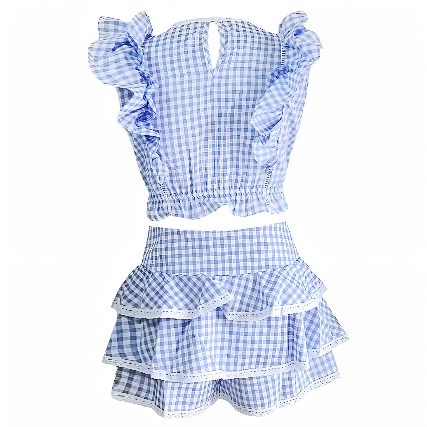 light-blue-white-gingham-checkered-plaid-striped-print-patterned-lace-embroidered-layered-ruffle-trim-slim-fitted-bodycon-fit-flare-round-neckline-short-puff-sleeve-top-blouse-and-mid-high-rise-mini-skirt-skort-two-piece-set-dress-women-ladies-chic-trendy-spring-2024-summer-elegant-casual-classy-semi-formal-feminine-prom-gala-preppy-style-wedding-guest-debutante-party-beach-wear-coastal-granddaughter-sundress-altard-state-revolve-loveshackfancy-hill-house-dupe
