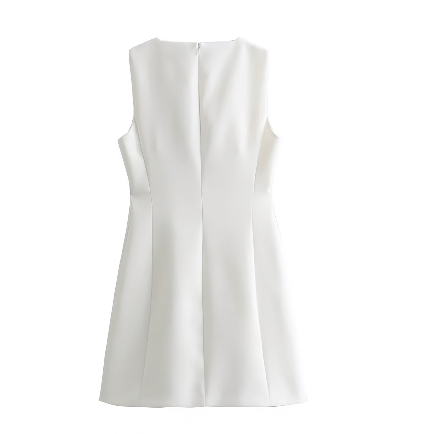 White Bodycon Pleated Square Neckline Sleeveless Mini Dress