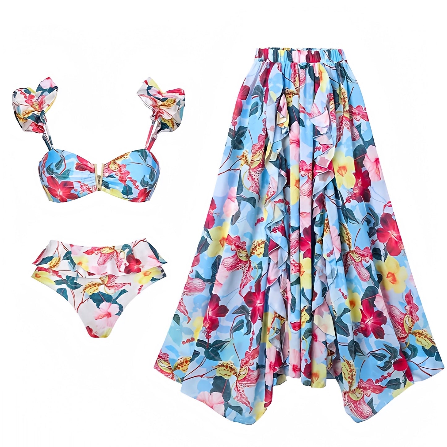 floral-print-light-blue-pink-yellow-multi-color-tropical-flower-patterned-layered-ruffle-trim-sweetheart-neckline-puff-sleeve-backless-open-back-underwire-push-up-cheeky-thong-boho-bohemian-modest-2-piece-bikini-set-top-and-bottoms-swimsuit-swimwear-bathing-suit-with-midi-long-maxi-cover-skirt-set-women-ladies-teens-tweens-chic-trendy-spring-2024-summer-elegant-feminine-preppy-style-hawaiian-vacation-beach-wear-revolve-altard-state-loveshackfancy-frankies-bikinis-blackbough-kulakinis-fillyboo-dupe