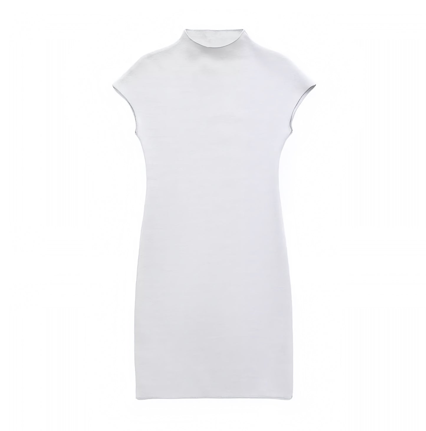 White Knit Bodycon Sleeveless Turtleneck Mini Dress