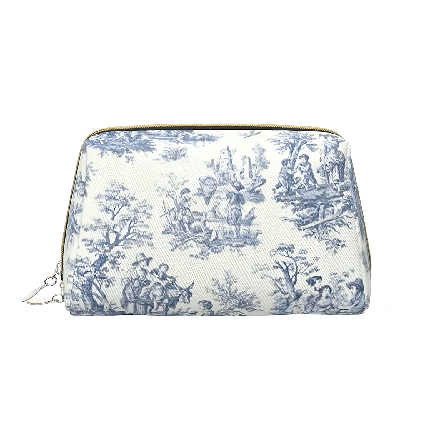 Blue Coastal Floral Print Large Waterproof Makeup Pouch Bag