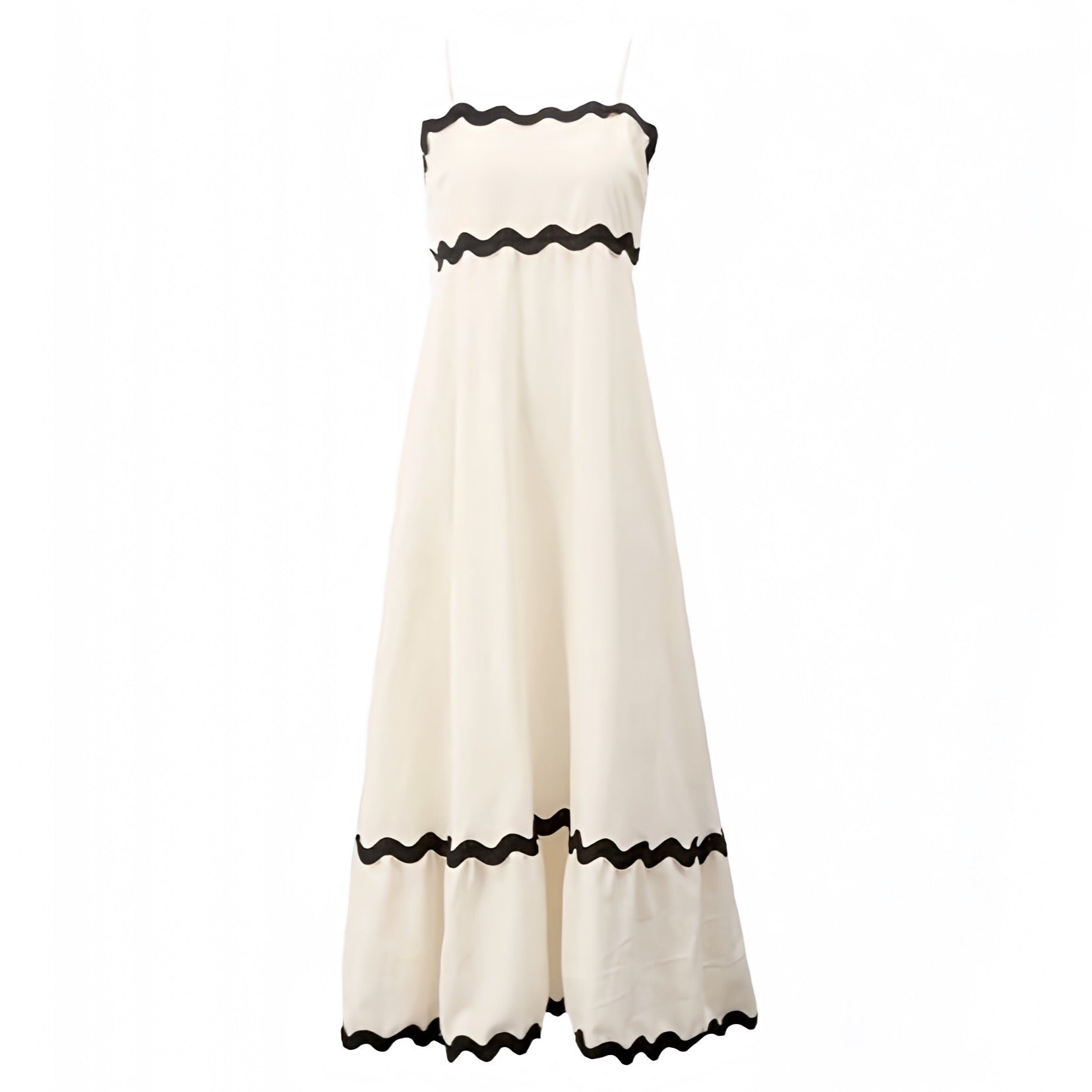 Women's Ivory White & Black Trim Spaghetti Strap Linen Maxi Dress Dazey Hill Women's Ivory White & Black Trim Spaghetti Strap Linen Maxi Dress Dazey Hill
