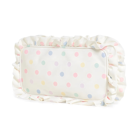 Pastel Polka Dot Print Ruffle Trim Makeup Bag