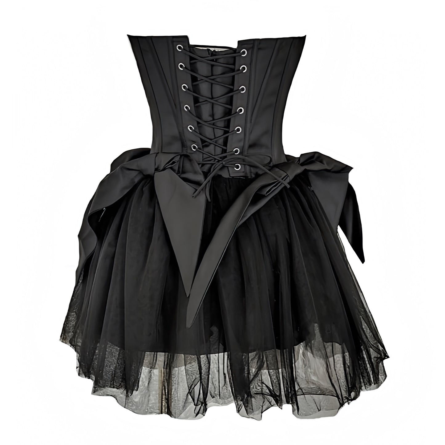 black-bow-satin-silk-corset-lace-up-bustier-fitted-drop-waist-layered-ruffle-mesh-bouffant-strapless-sleeveless-little-mini-dress-couture-evening-gown-women-ladies-chic-trendy-spring-2024-summer-elegant-semi-formal-classy-feminine-coquette-prom-gala-cocktail-party-date-night-out-sexy-sundress-parisian-style-zara-revolve-house-of-cb-reformation