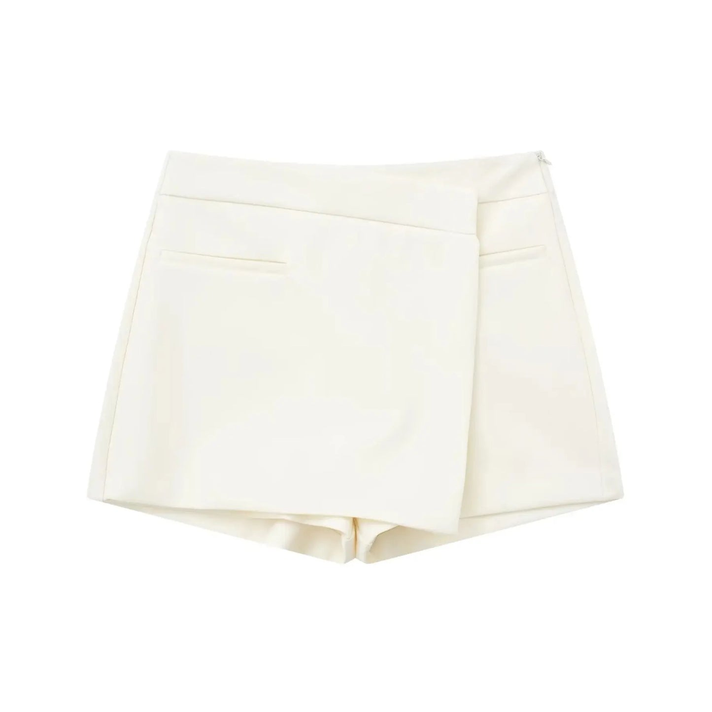 Cream White Asymmetric Mid-Rise Tailored Mini Skort