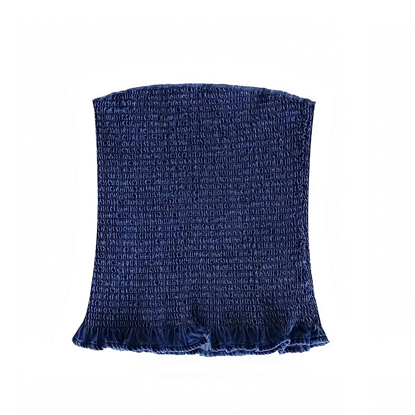 Navy Blue Slim Fit Smocked Ruffle Trim Strapless Camisole Tube Top