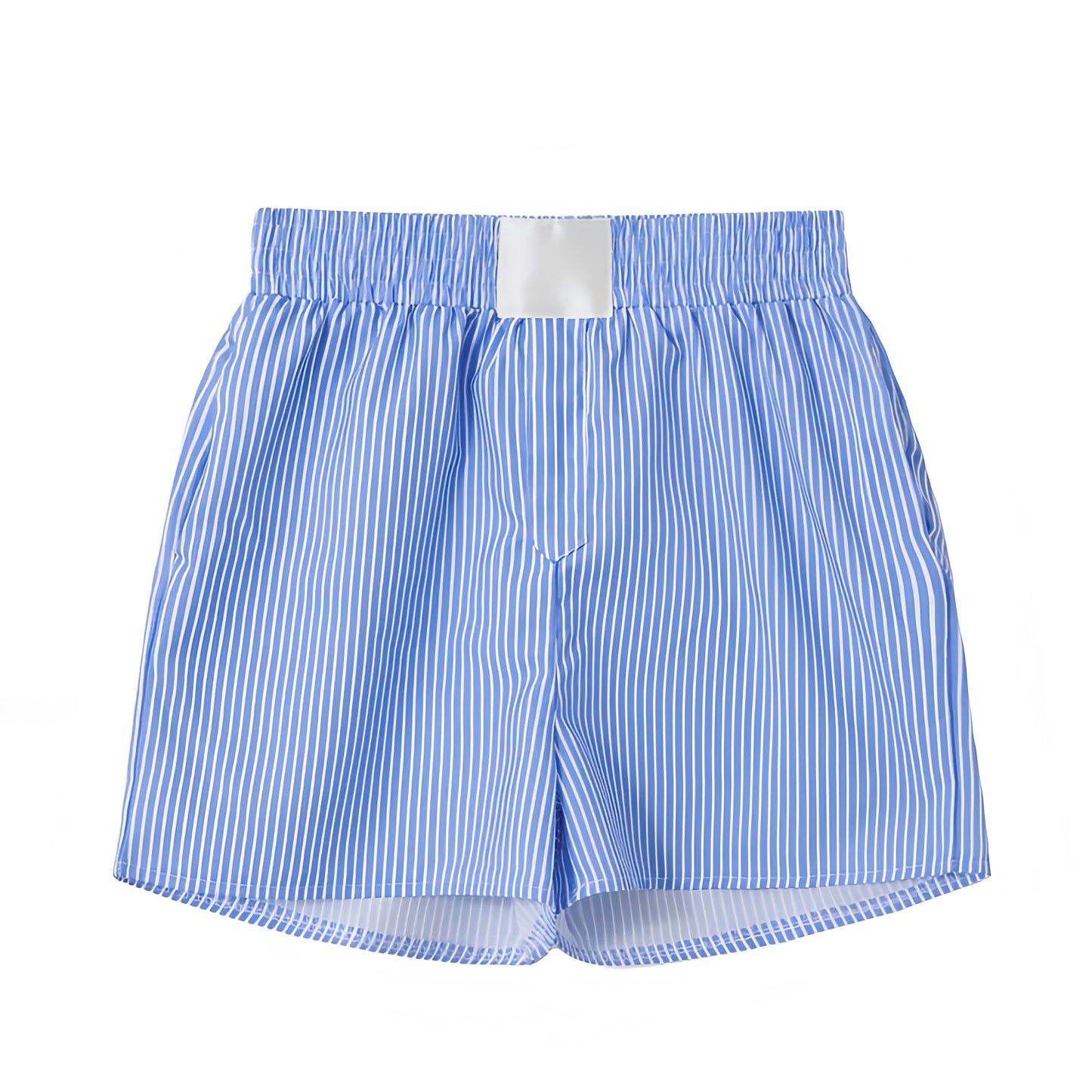 Blue & White Striped Seersucker Mid-Rise Linen Shorts