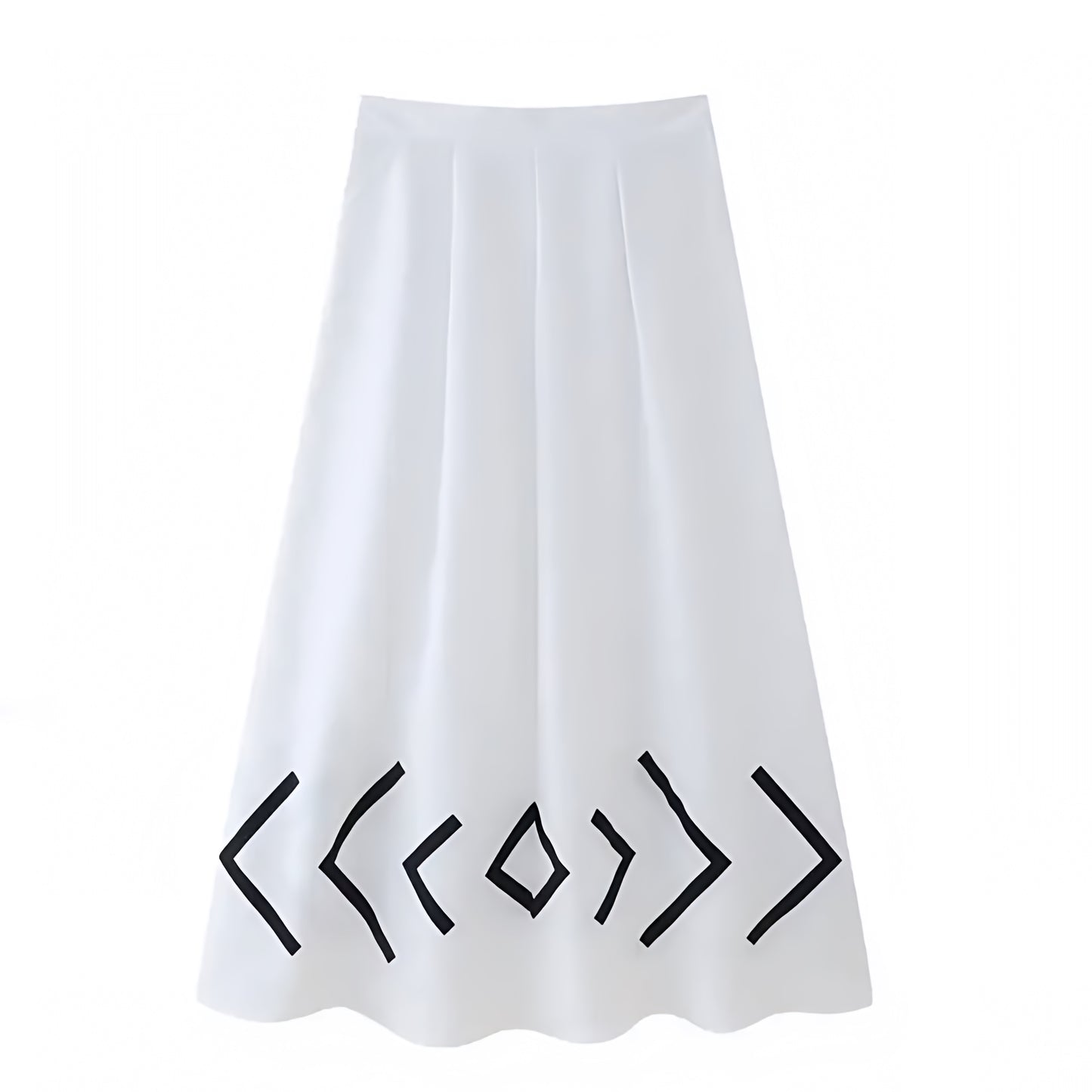 White & Black Patterned Low-Rise Linen Maxi Skirt