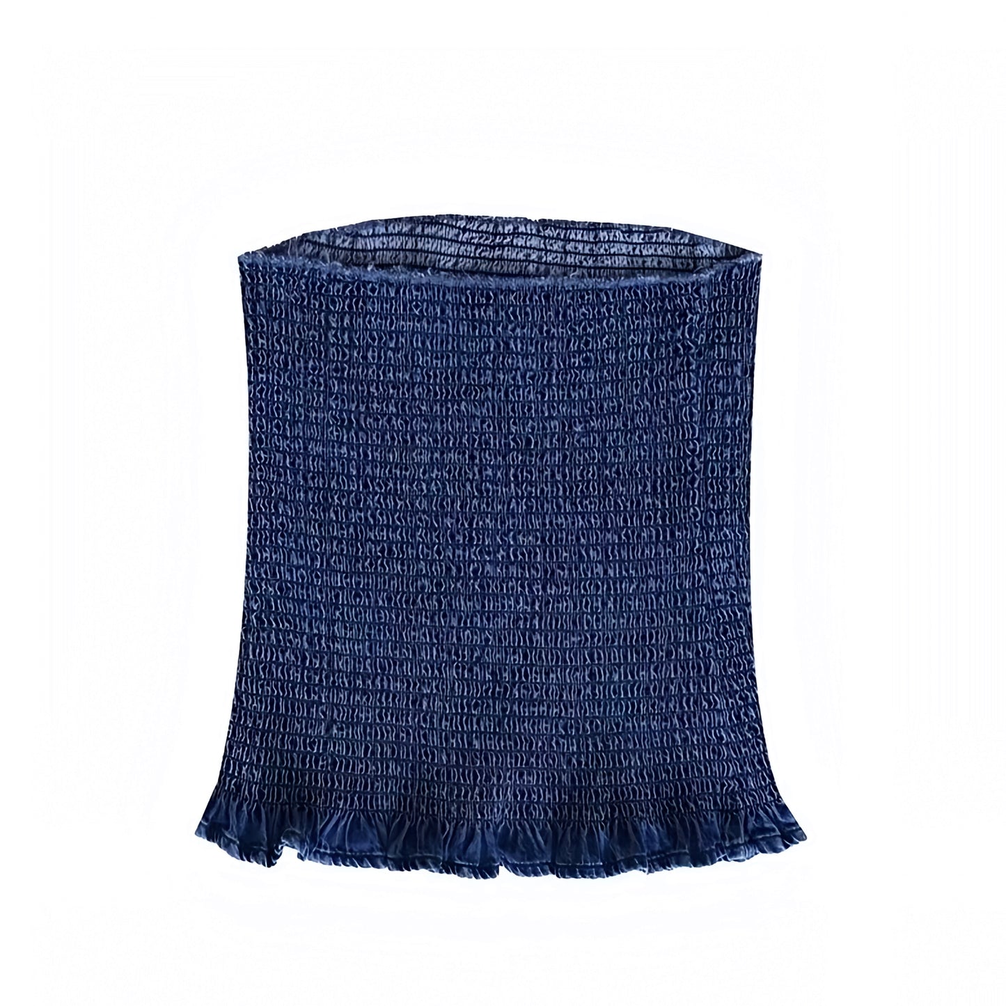 Navy Blue Slim Fit Smocked Ruffle Trim Strapless Camisole Tube Top