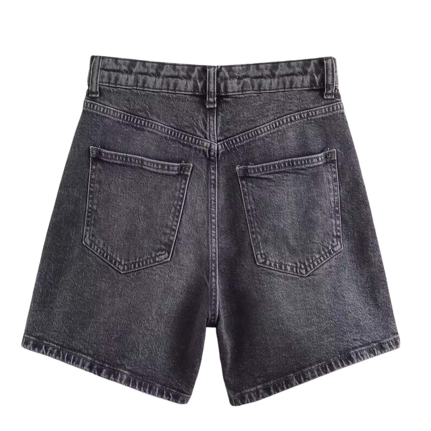 Black Light Wash Faded Denim Retro Mid-Rise Jean Shorts