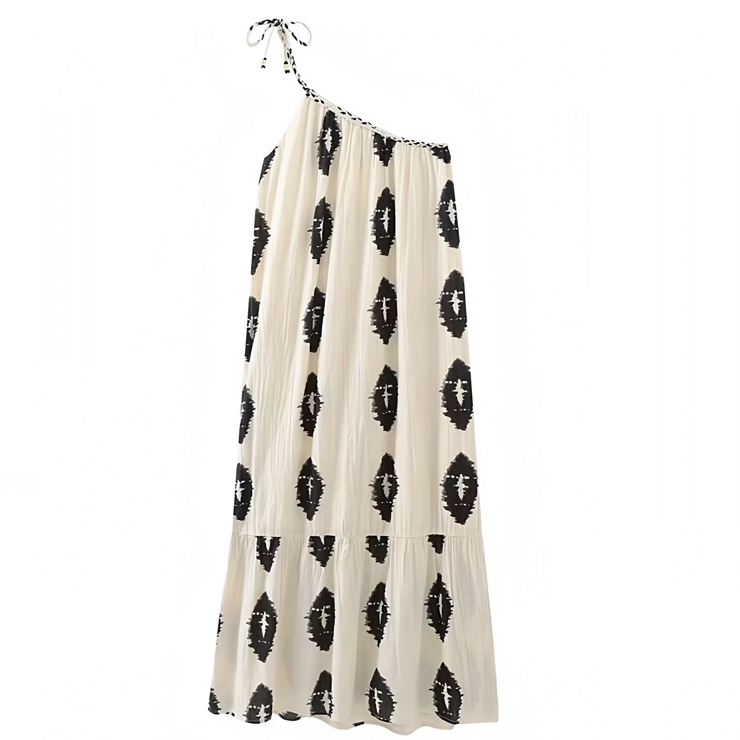 Estepona Patterned Sleeveless One-Shoulder Asymmetric Maxi Dress