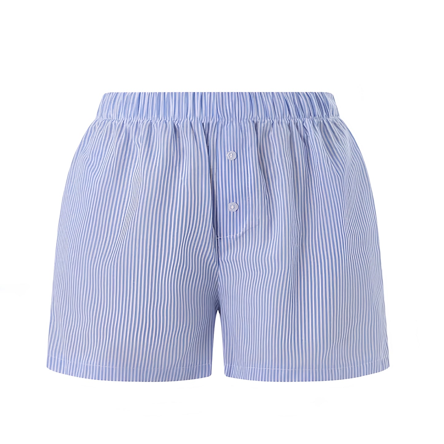 Blue & White Striped Seersucker Low-Rise Linen Shorts