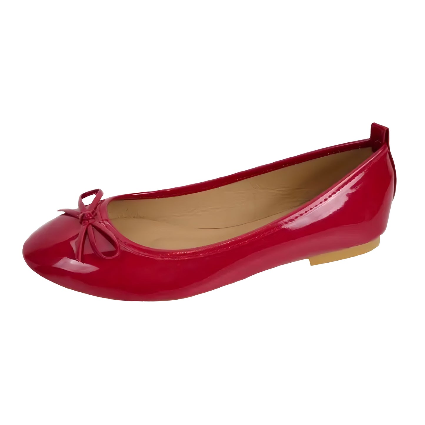 Cherry Red Bow Faux Patent Leather Ballet Flats