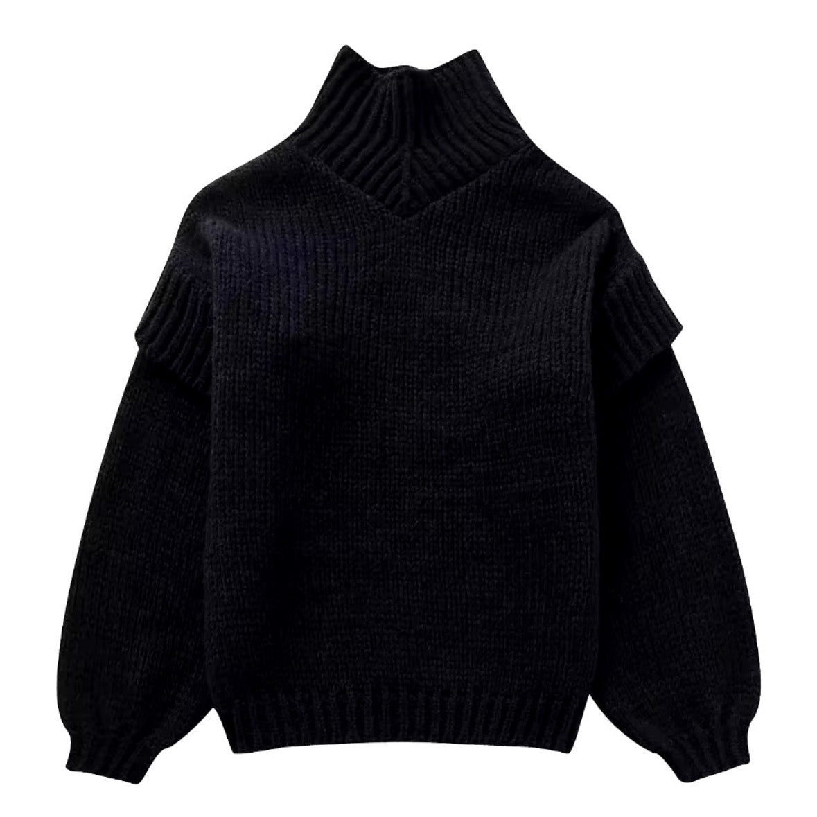 Dazey Hill Black Knitted Oversized Double Sleeve Turtleneck Pullover Sweater 2024 S