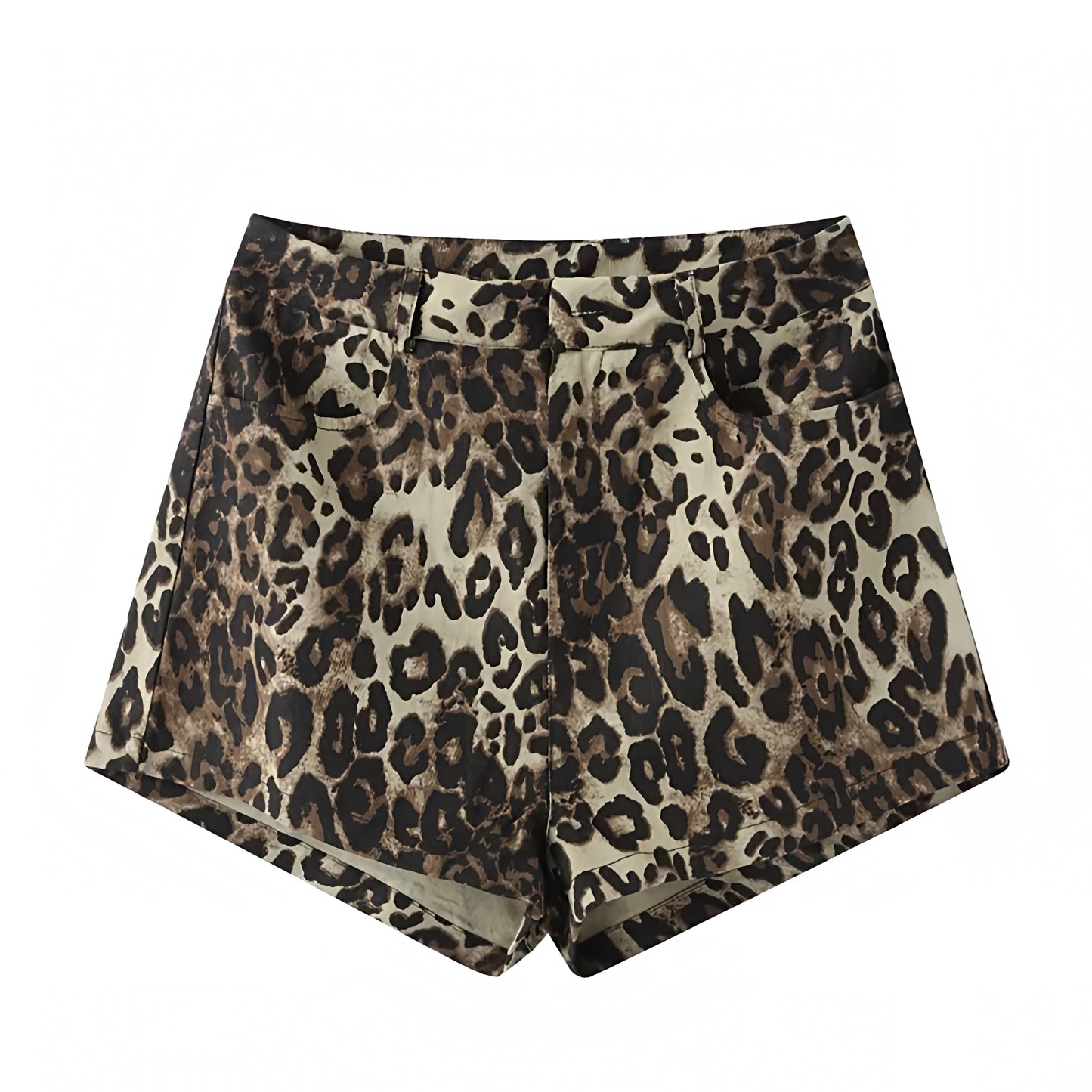 Leopard Print Mid-Rise Pleated Shorts