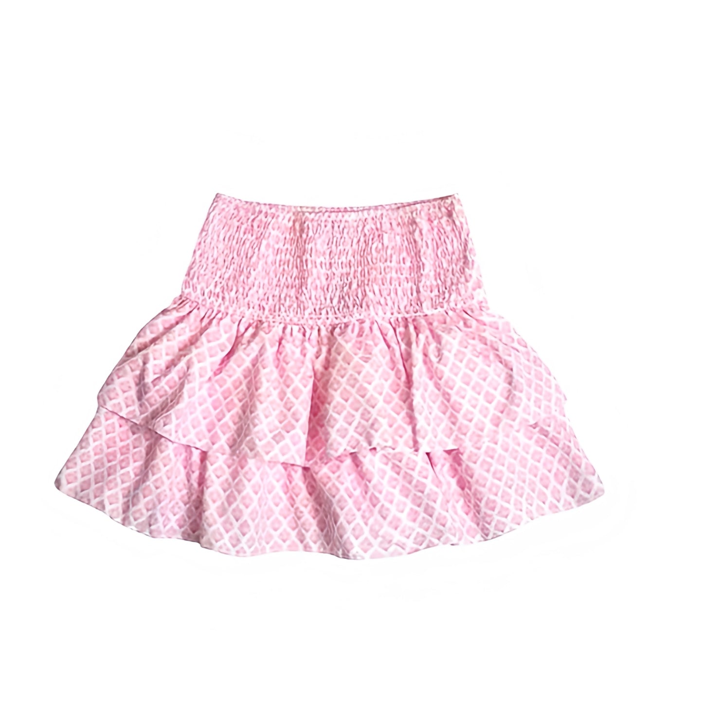 Light Pink Patterned Layered Ruffle Smocked Tiered Mini Skirt