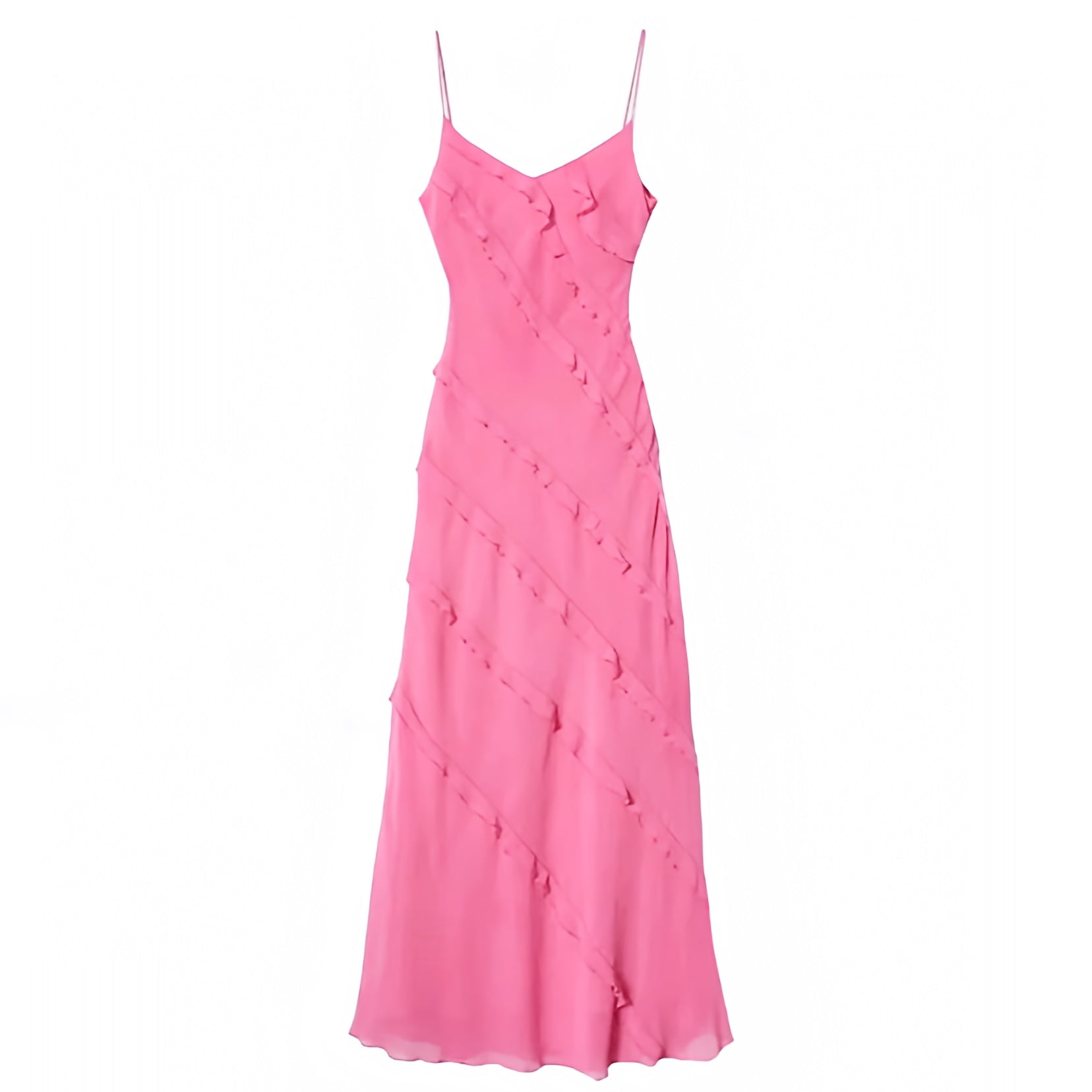 Hot Pink Slim Bodycon Layered Ruffle Trim Spaghetti Strap Maxi Dress Dazey Hill Hot Pink Slim Bodycon Layered Ruffle Trim Spaghetti Strap Maxi Dress Dazey Hill