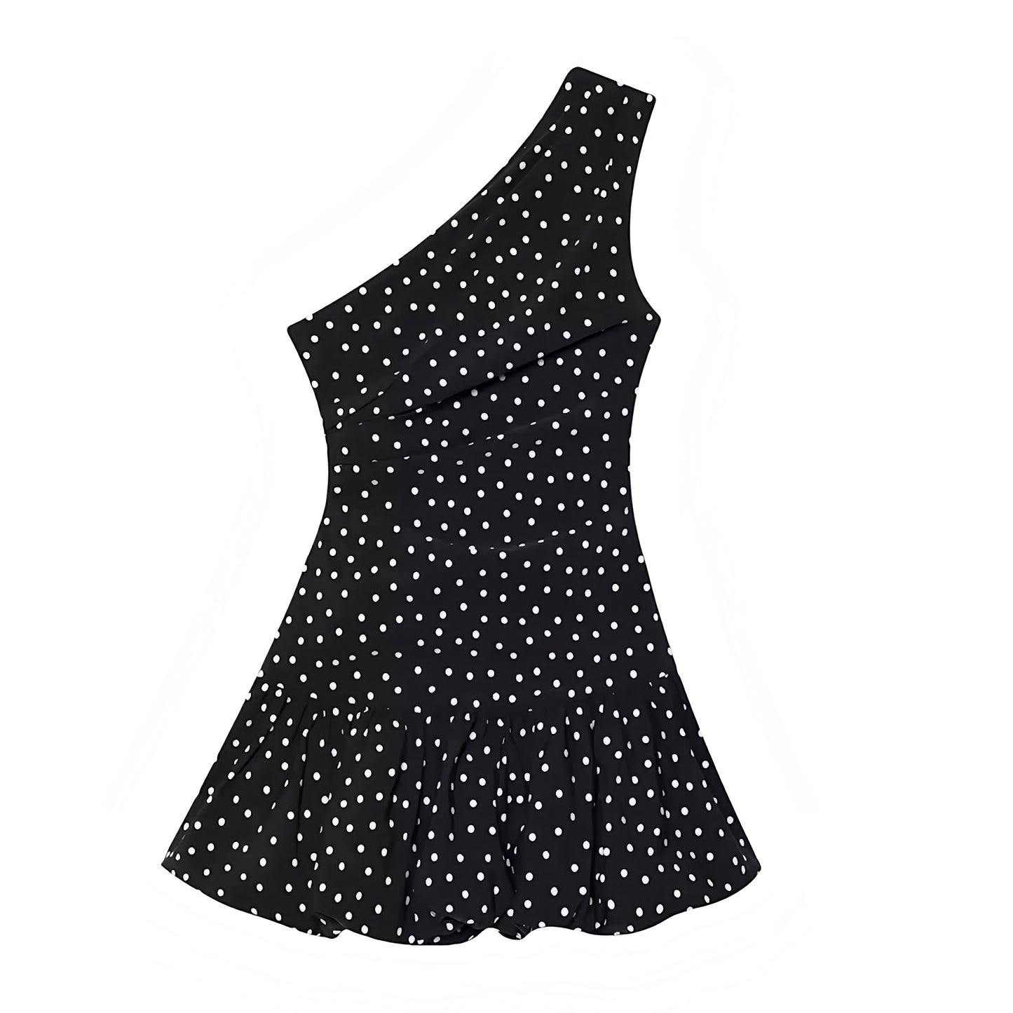 Black & White Polka Dot Asymmetric Bodycon Ruched Sleeveless Mini Dress