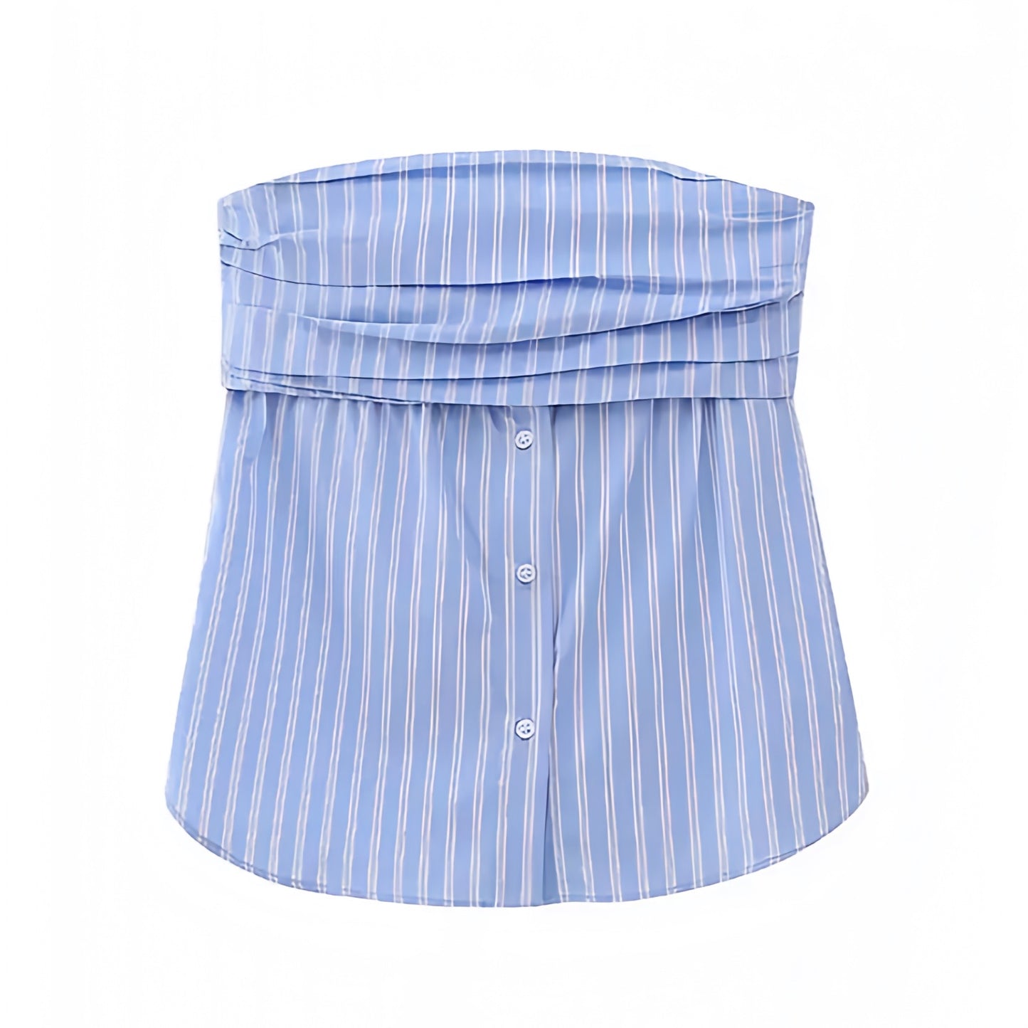 light-blue-and-white-striped-seersucker-pinstripe-print-patterned-slim-fit-strapless-bandeau-sleeveless-ruched-linen-button-down-tank-camisole-tube-top-blouse-shirt-womens-ladies-chic-trendy-spring-2024-summer-elegant-casual-feminine-european-vacation-beach-wear-preppy-style-coastal-granddaughter-zara-revolve-brandy-melville