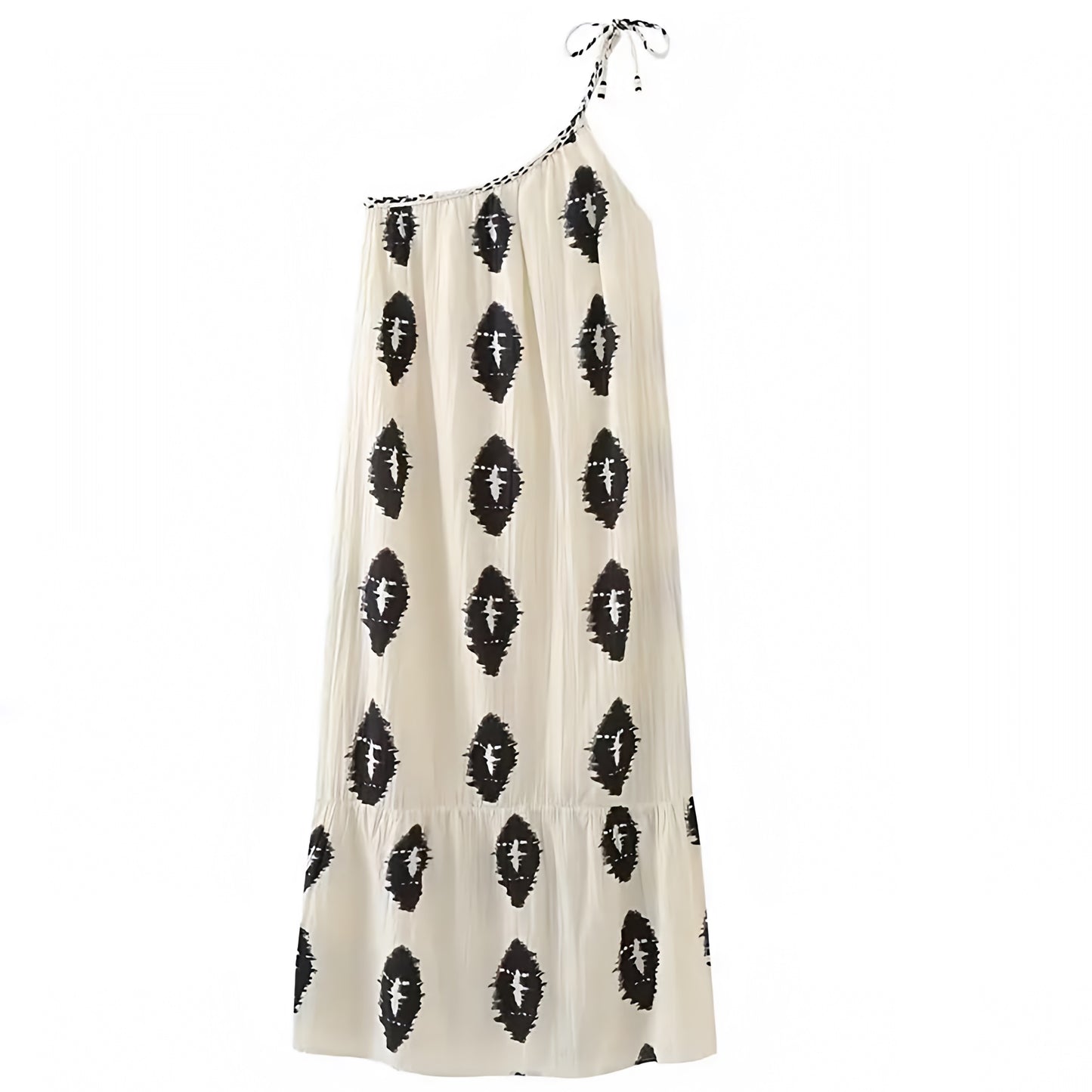 Estepona Patterned Sleeveless One-Shoulder Asymmetric Maxi Dress