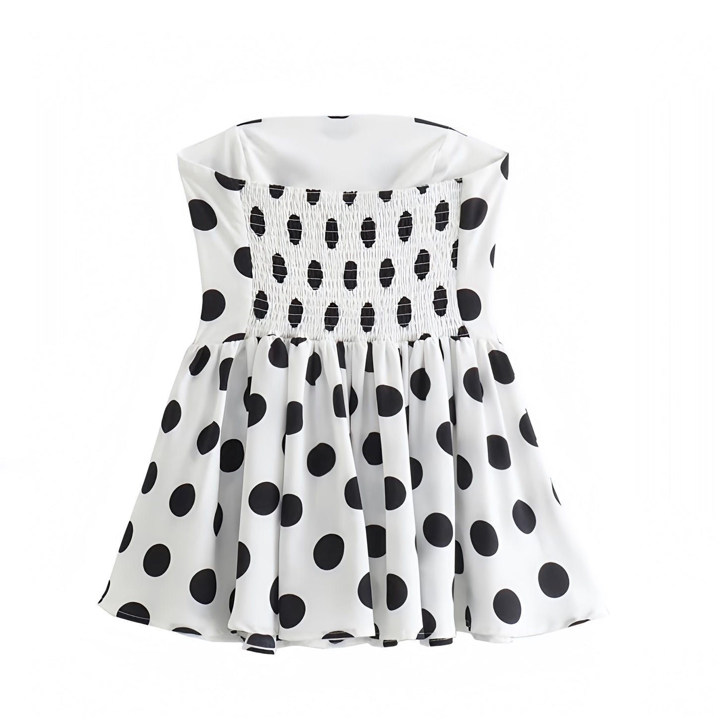 Black & White Polka Dot Slim Fit Ruffled Strapless Camisole Top