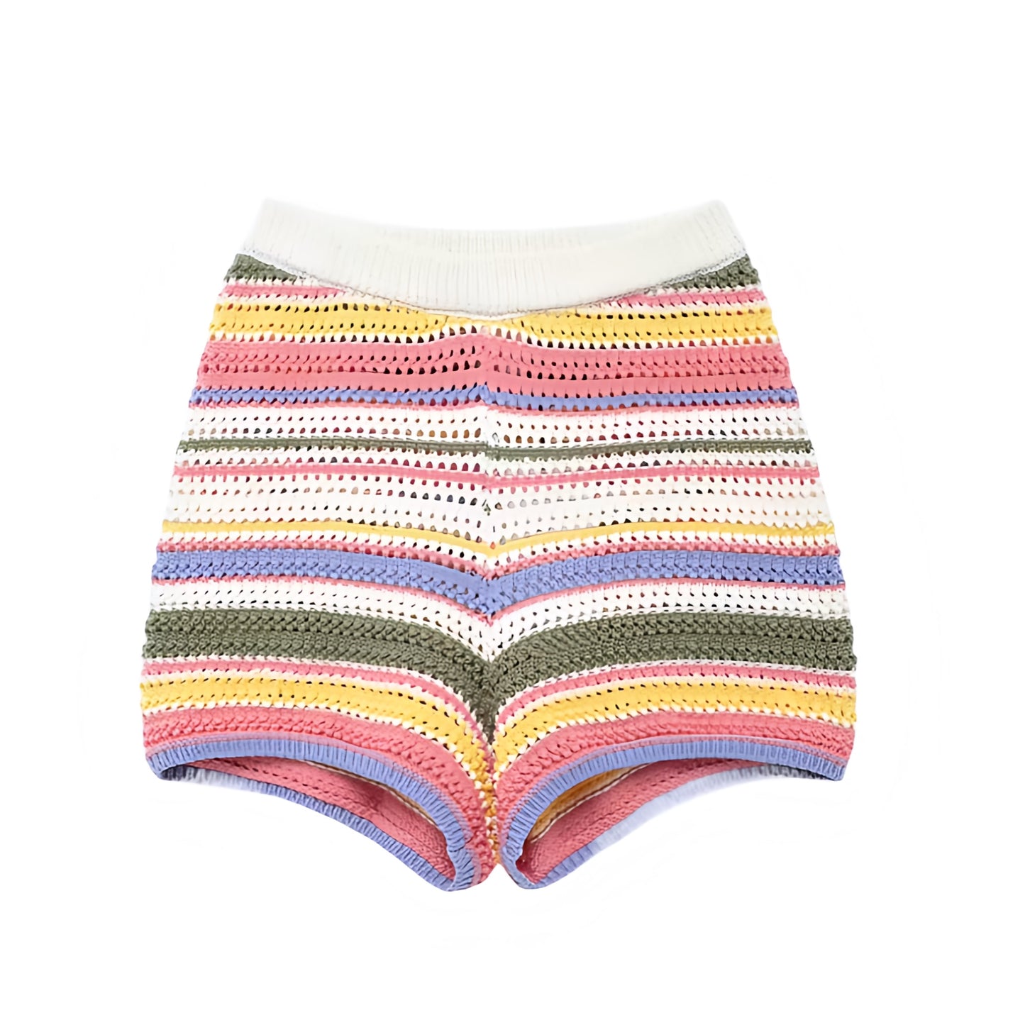 Polly Rainbow Striped Crochet Knit High-Rise Shorts