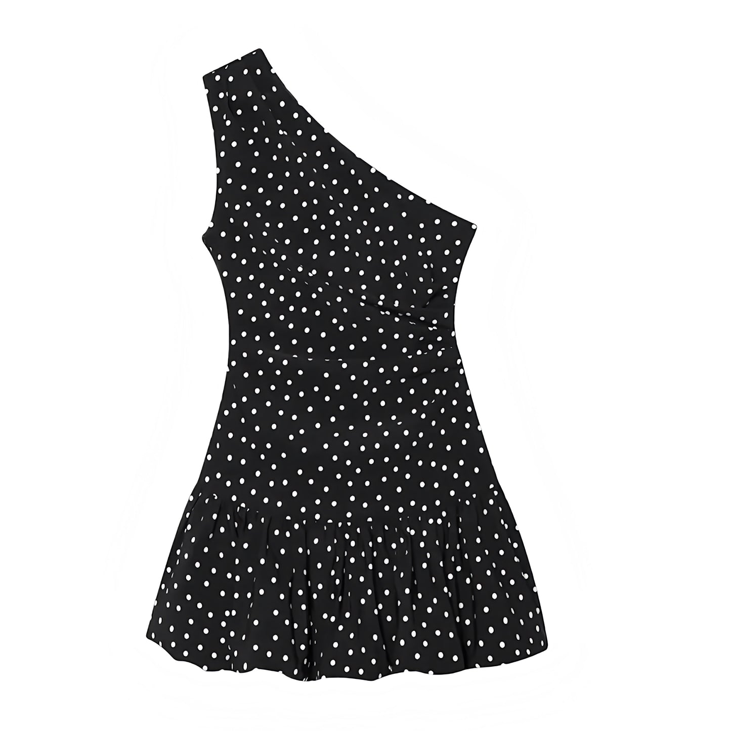 Black & White Polka Dot Asymmetric Bodycon Ruched Sleeveless Mini Dress