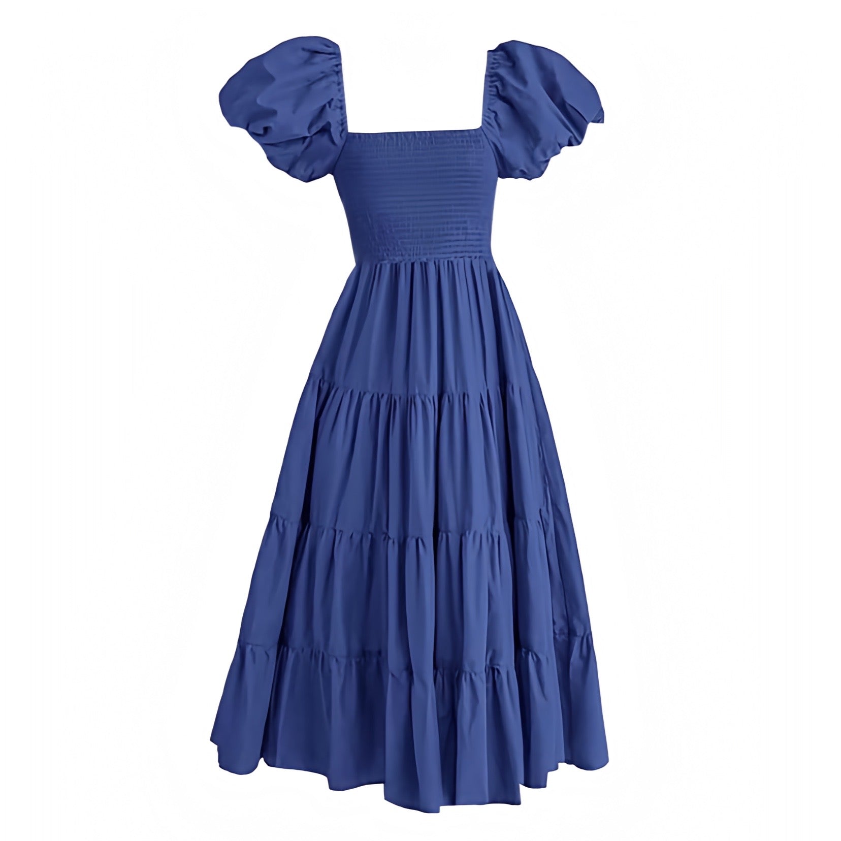 Women's Navy Blue Smocked Tiered Short Puff Sleeve Maxi Dress | 2024 Dazey Hill Women's Navy Blue Smocked Tiered Short Puff Sleeve Maxi Dress | 2024 Dazey Hill