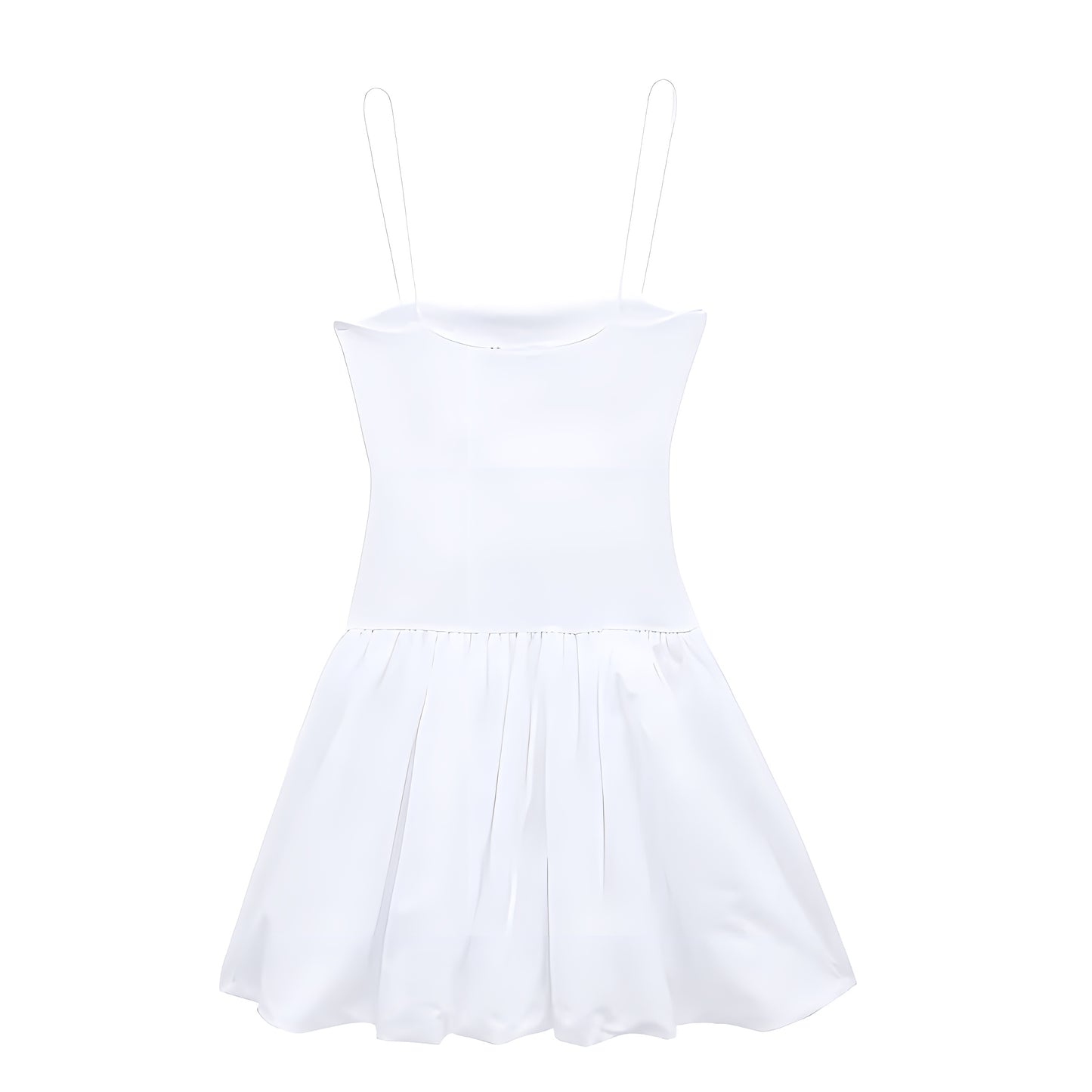White Slim Fit Spaghetti Strap Ruffled Drop Waist Mini Dress