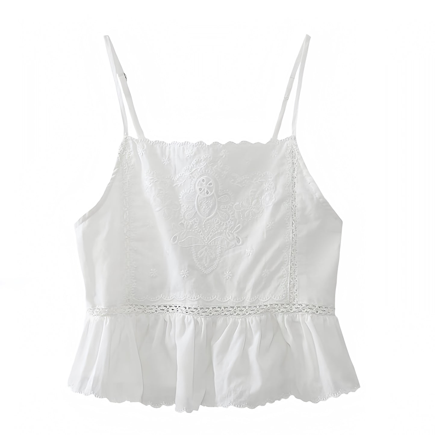 White Eyelet Crochet Embroidered Sleeveless Boho Tank Top