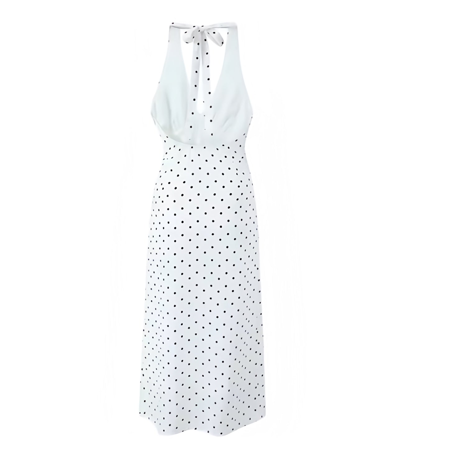 White & Black Polka Dot Bodycon V-Neck Sleeveless Backless Halter Maxi Dress