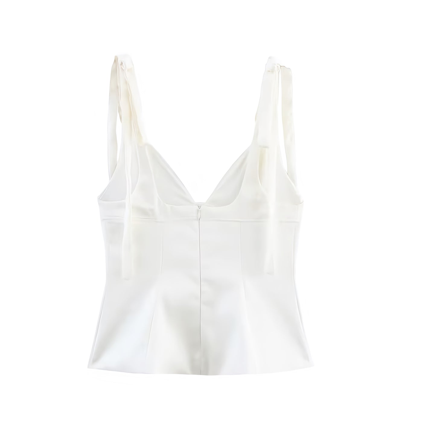 White Satin V-Neck Bow Spaghetti Strap Corset Tank Top