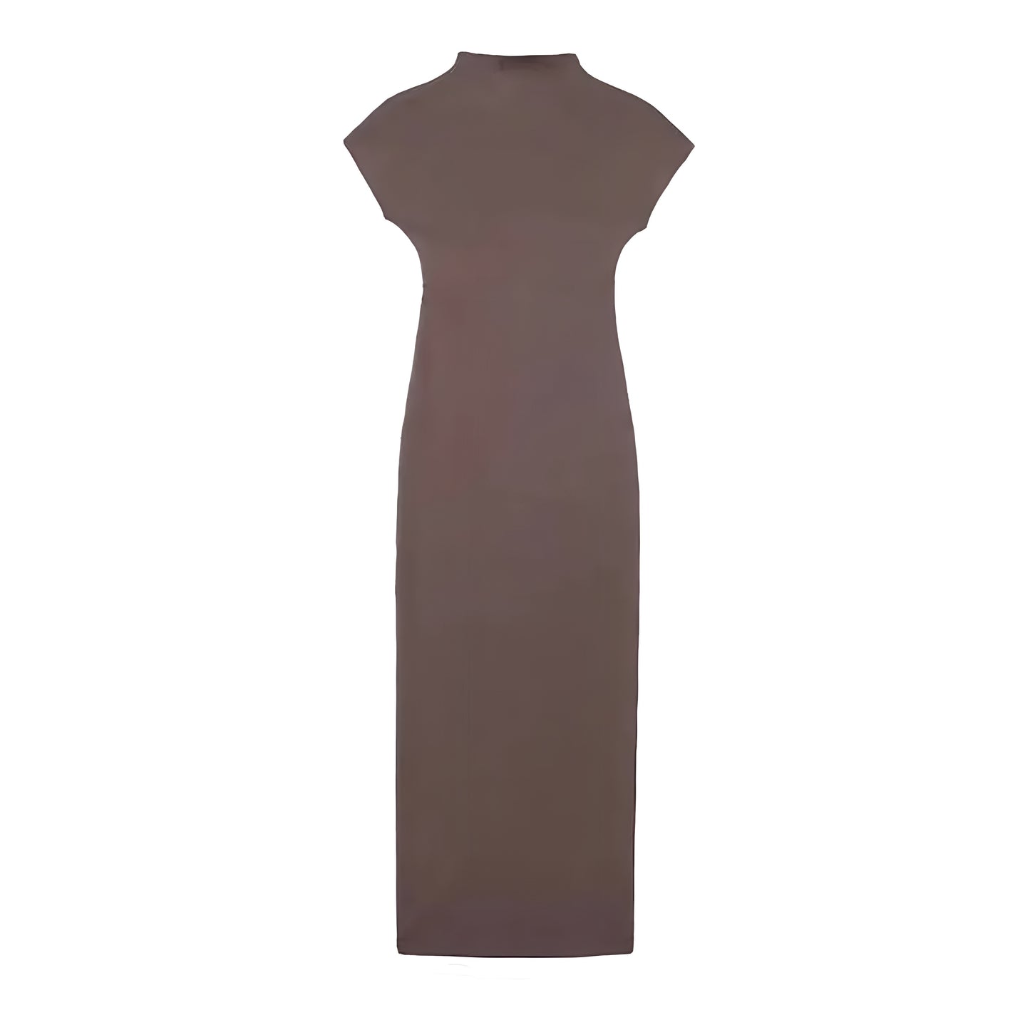 Brown Knit Bodycon Sleeveless Turtleneck Maxi Dress