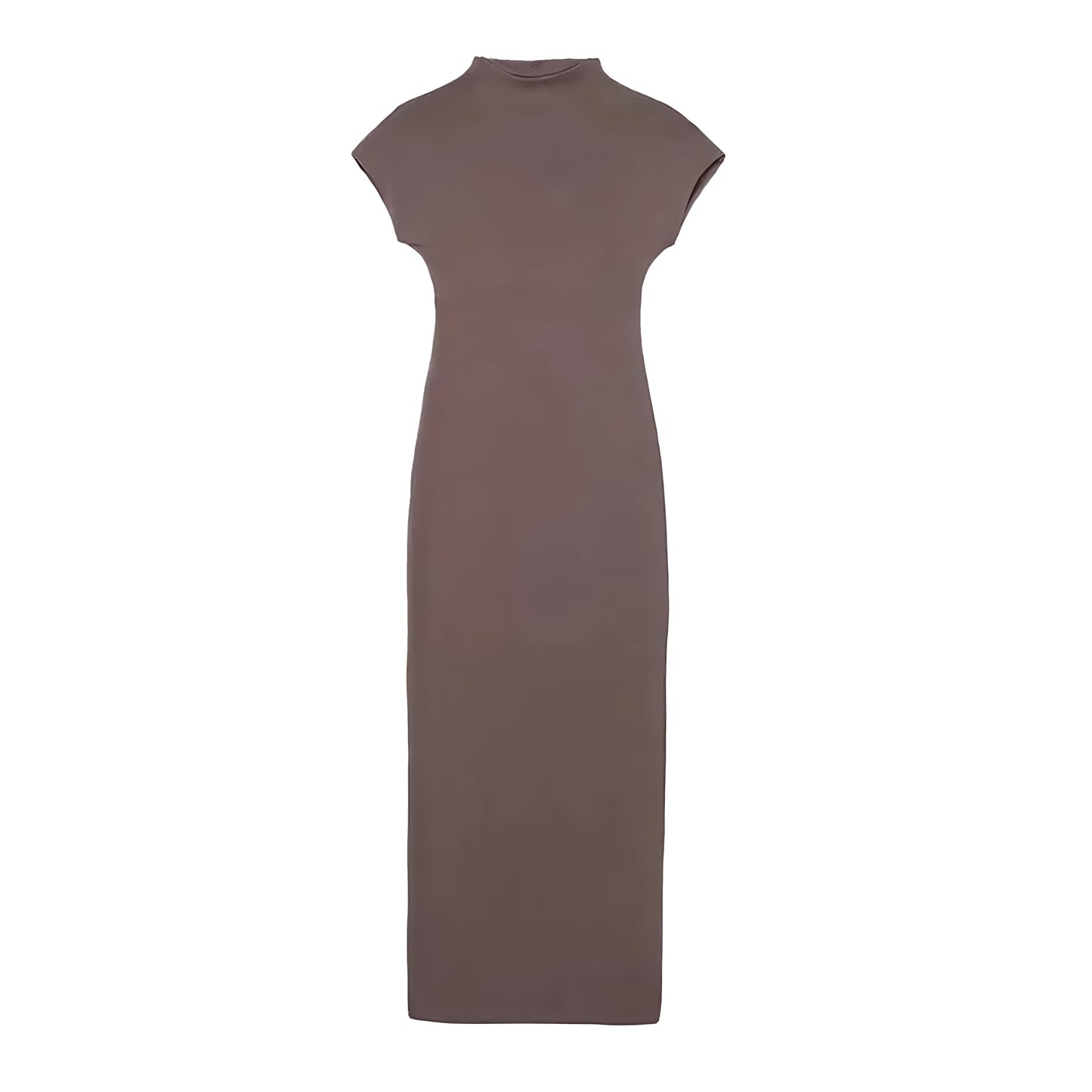 Brown Knit Bodycon Sleeveless Turtleneck Maxi Dress